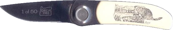 1983 OKCA club knife: Gerber / Paul Knife - Beaver Scrimshaw