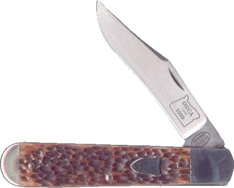 1990 OKCA club knife: Terry Davis English Jack, brown jig bone