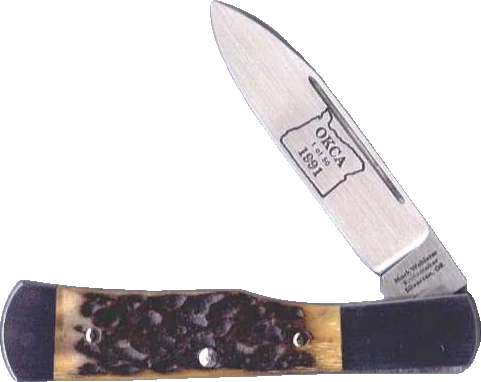 1991 OKCA club knife: Mark Wahlster Gunstock, brown jig bone